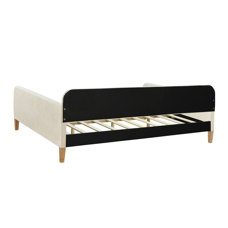 Full Size Velvet Upholstered Daybed Frame with Tufted Backrest & 4 Legs