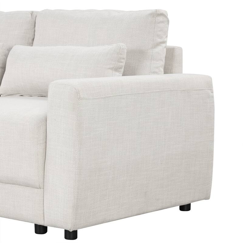 92.90 in Wide Square Arm Fabric L-shaped Removable Back Cushions and 3 Pillows Sofa