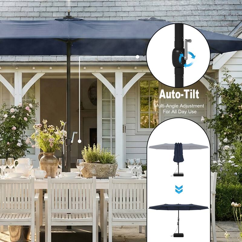 15 FT Double-Sided Patio Umbrella with Base Included, Electric Misting System 4-Level Wind Resistant Outdoor Market Umbrella