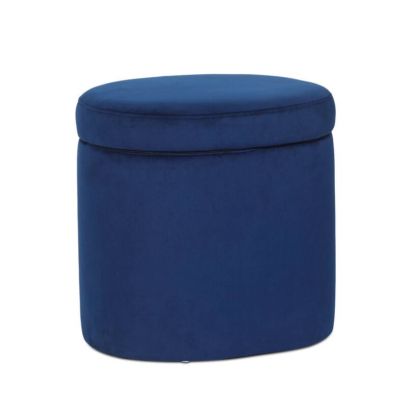 Adeco Oval Storage Ottoman, Modern Velvet Footrest Vanity Makeup Stool