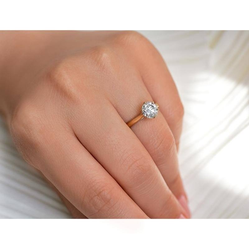 Kobelli 1 Carat Lab Grown Diamond Certified 14k Solid Gold Round Solitaire 6-Prong Tower Taper Tokyo Ring (FG/SI)