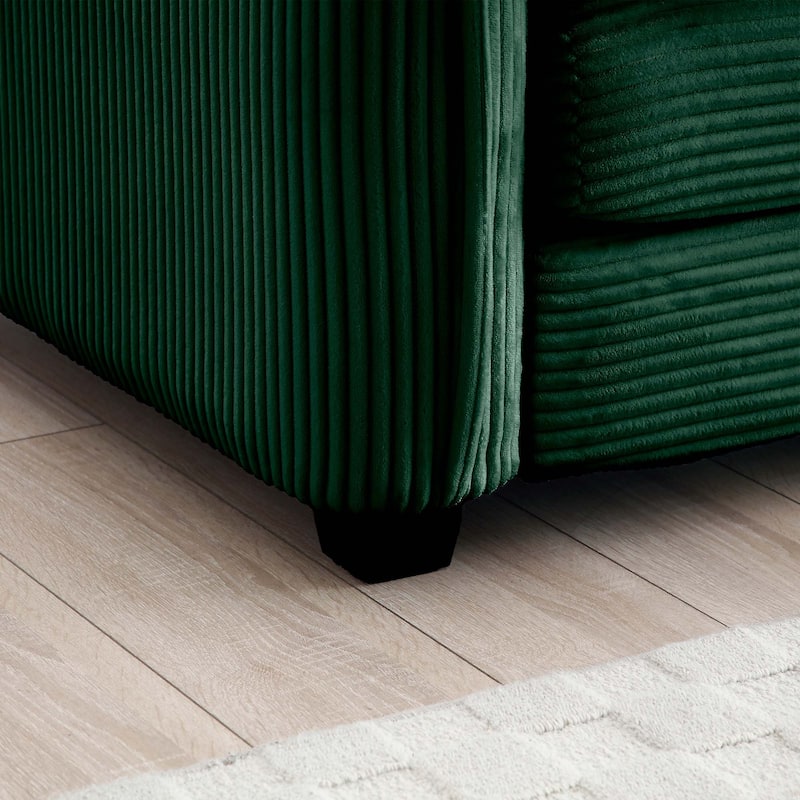 Green 6-Piece Corduroy Modular Sleeper Sectional Sofa with 3 Ottomans & 5 Pillows