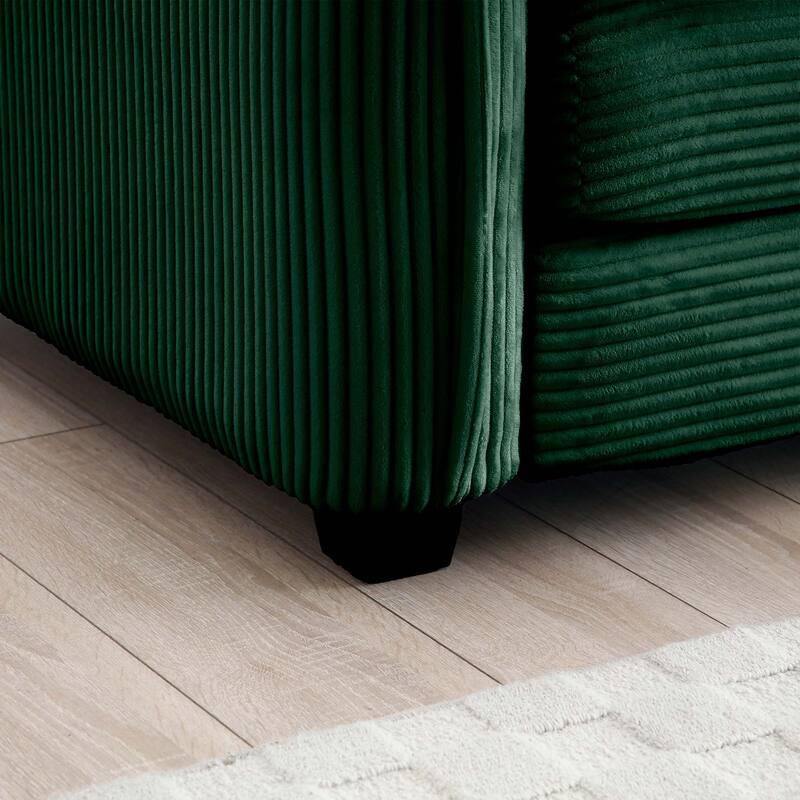 Green 6-piece Corduroy Upholstered Modular Sleeper Sectional Sofa with 3 Removable Ottoman and 5 Pillows, Free Combination