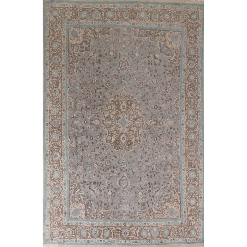 Hand Knotted Oriental 100% Wool Carpet Traditional Floral Greys & Charcoal Tabriz Area Rug - 13' 3'' X 9' 4''