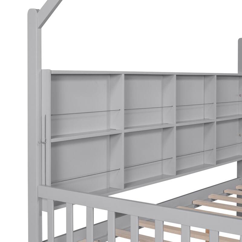 Montessori House Bed for Kids - Full/Twin with Storage Drawers & Shelf