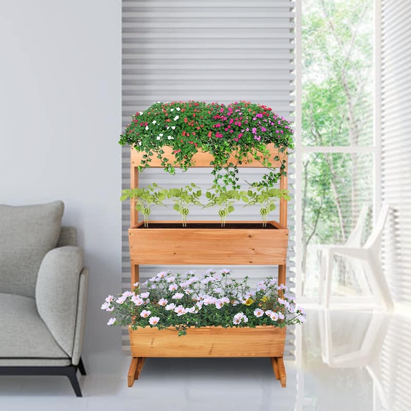 3 Tier Wooden Vertical Raised Garden Bed Vegetable Planter Box Outdoor - 27"x16"x42"