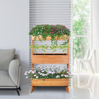 3 Tier Wooden Vertical Raised Garden Bed Vegetable Planter Box Outdoor - 27"x16"x42"