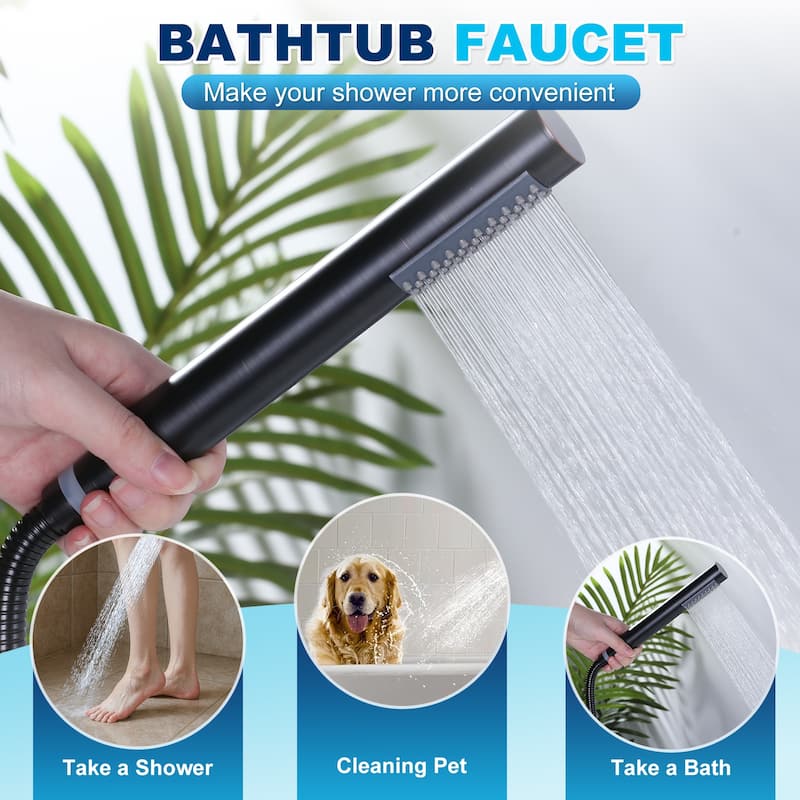 WOWOW Single-Handle Freestanding Waterfall Tub Faucet with Handshower