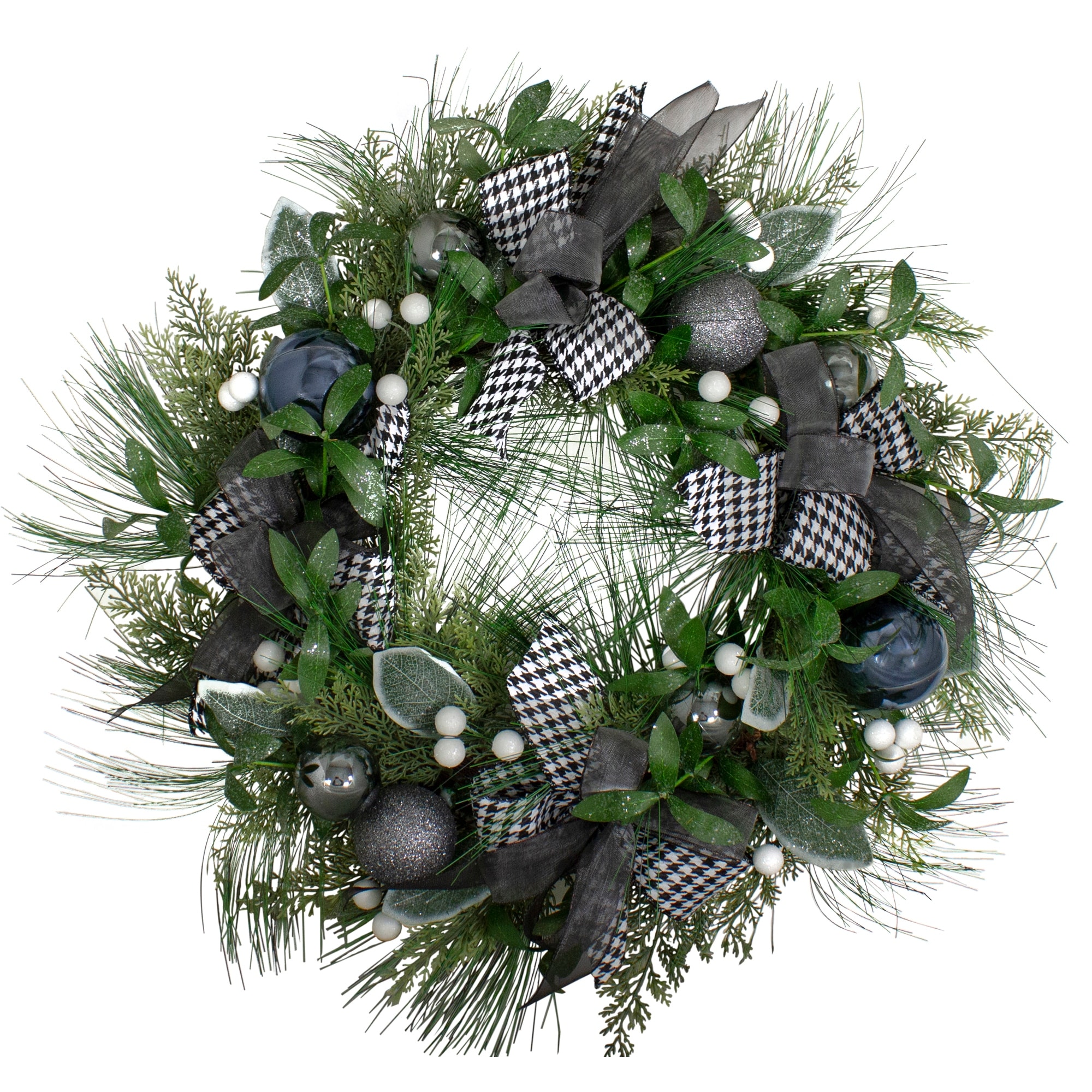 Houndstooth White Berries Artificial Christmas Wreath - 24-Inch, Unlit
