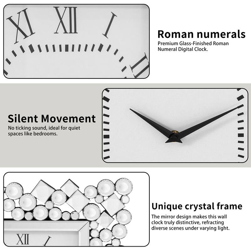 Large 23.6" Mirrored Crystal Wall Clock