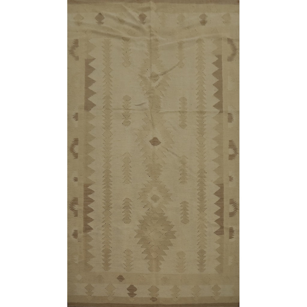 Hand Woven Oriental 100% Wool Carpet Southwestern Tribal Beige & Ivories Kilim Area Rug - 7' 10'' X 4' 9''