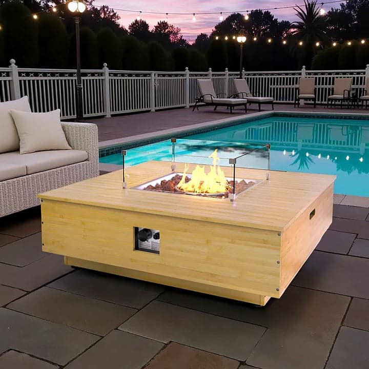 Kinger Home Harmony 43-Inch Large Square Outdoor Propane Gas Fire Pit Table - 43" L x 43" W x 14" H