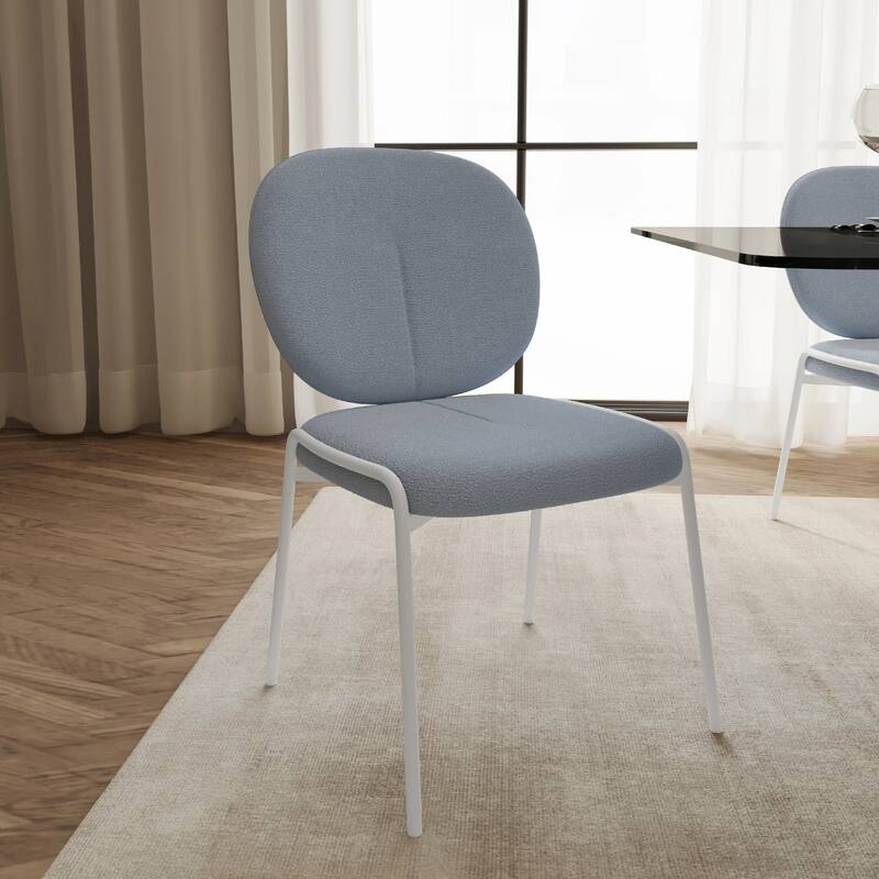 Celestial Modern Boucle Dining Chairs - Upholstered Accent Side Chairs with White Powder-Coated Iron Frame Set of 2