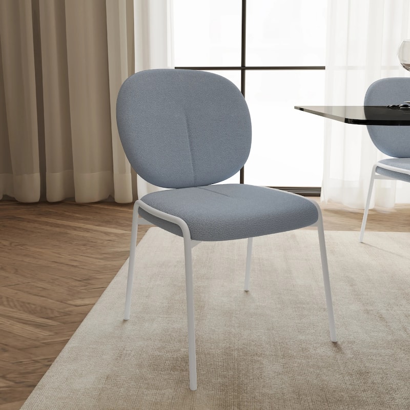 Celestial Modern Boucle Dining Chairs - Upholstered Accent Side Chairs with White Powder-Coated Iron Frame Set of 4