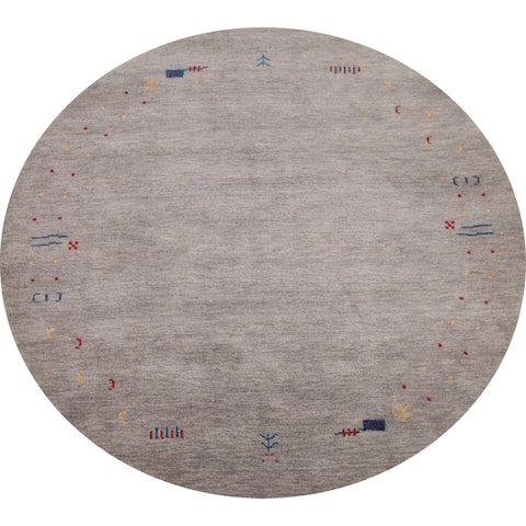 Gray Gabbeh Round Area Rug Handmade Wool Carpet - 6'6"x 6'6"