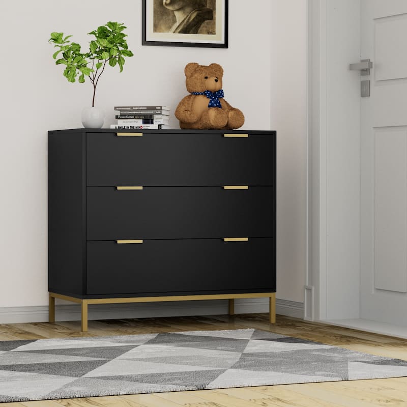 31.5" W 3-Drawer Black Dresser Modern Wood Chest of Drawers Storage Organizer for Bedroom