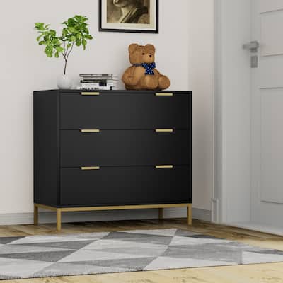31.5" W 3-Drawer Black Dresser Modern Wood Chest of Drawers Storage Organizer for Bedroom