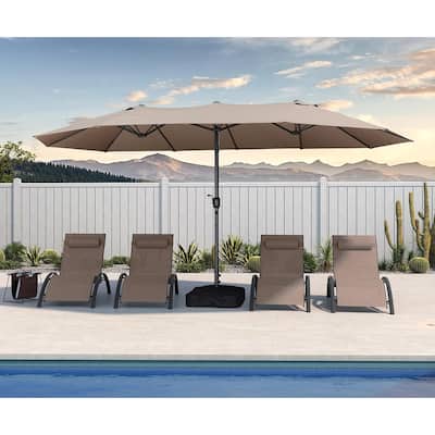 PURPLE LEAF 15ft Patio Market Umbrella with Lights OR Without lights and Base Double-Sided Rectangle Outdoor Table Sun Umbrellas