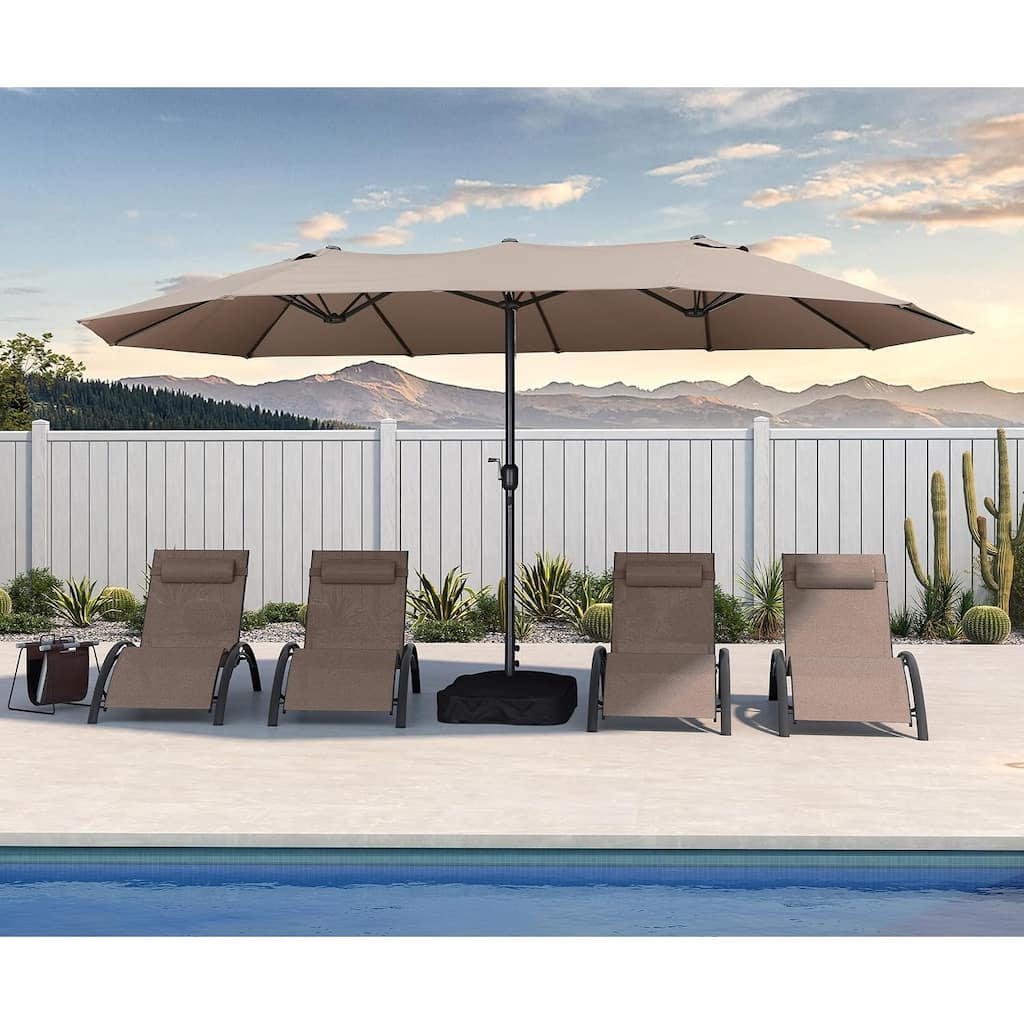 PURPLE LEAF 15ft Patio Market Umbrella with Lights OR Without lights and Base Double-Sided Rectangle Outdoor Table Sun Umbrellas