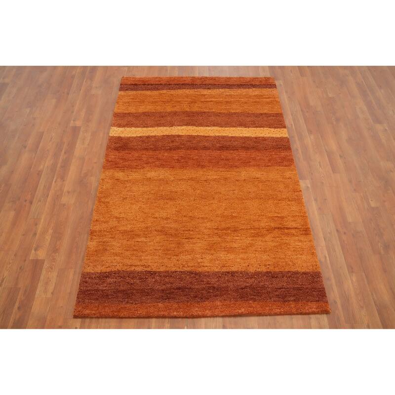 Hand Knotted Oriental 100% Wool Carpet Modern Stripe Oranges & Rust Gabbeh Area Rug - 6' 0'' X 4' 0''