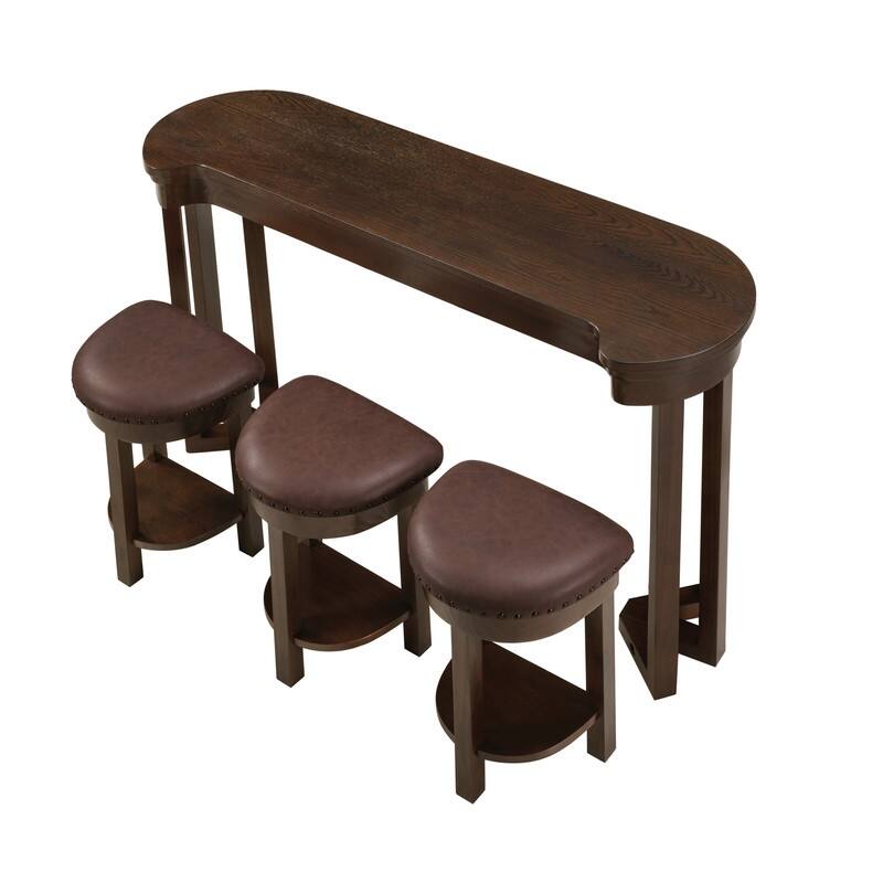 4-Piece Counter Height Dining Set, Solid Wood Kitchen Table with 3 Padded Stools