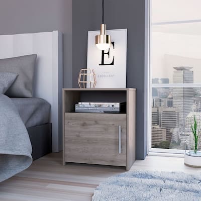 Modern Nightstand - Light Gray Finish, Superior Top, and Cabinet Storage