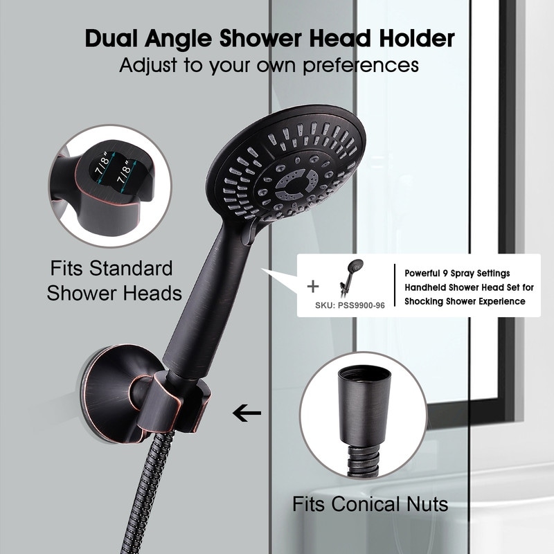 Bright Showers Handheld Shower Head Holder with Dual Angle Positions, Wall Suction Bracket Includes Adhesive 3M Disc, No Tools Required and Easy