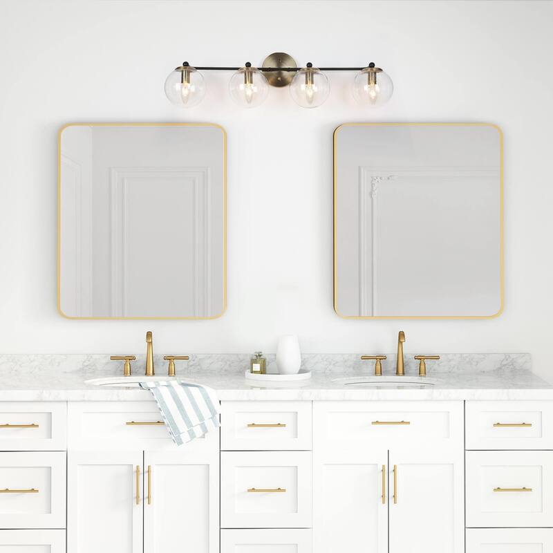 Modern Glam Black Gold 2/3/4 Light Bathroom Vanity Light Globe Seeded Glass Wall Sconces