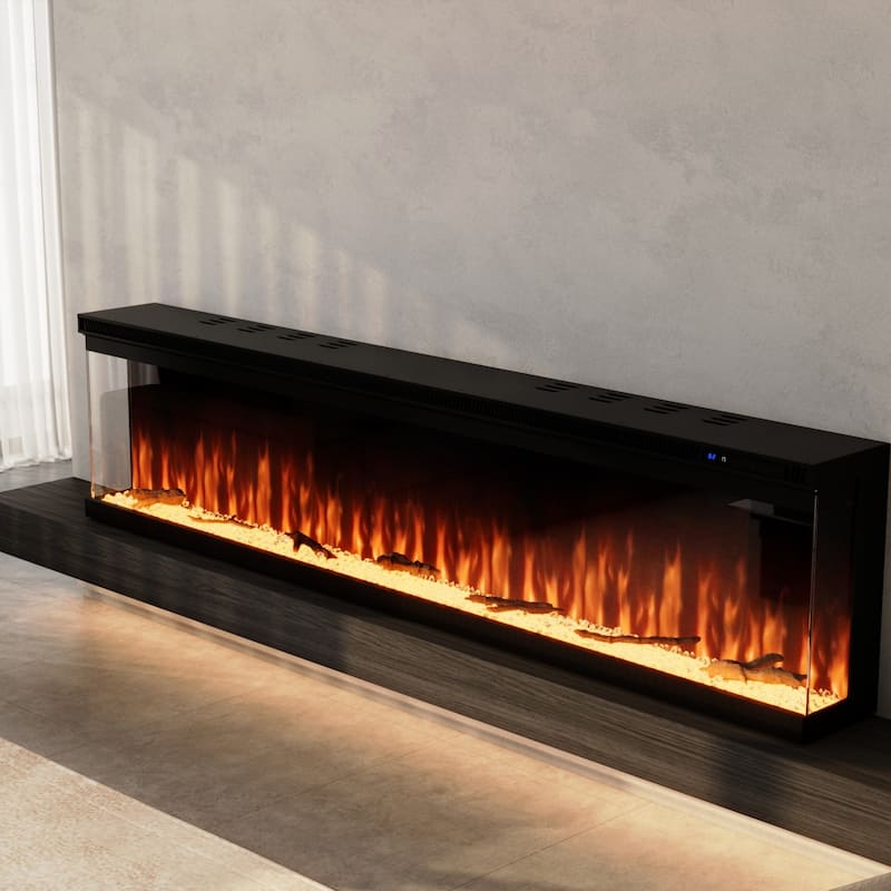 3-Sided Electric Fireplace with 12-Color Flame, Dual Heat Settings 750W/1500W, Smart App & Remote Control – 50/60/70 Inch