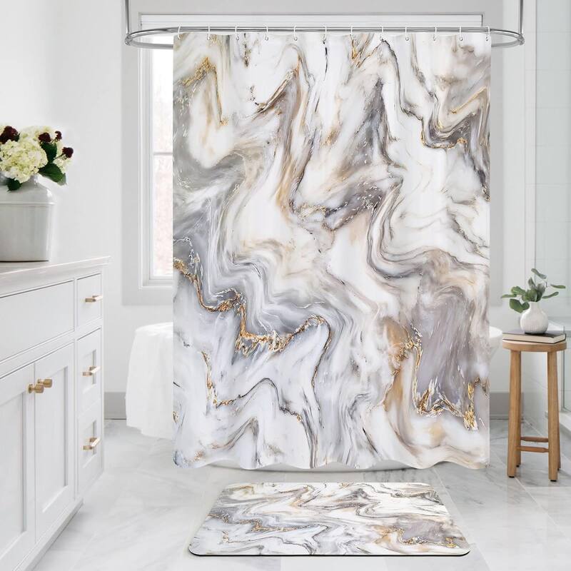 Marble Shower Curtain Set, Abstract Modern Shower Curtain for Bathroom