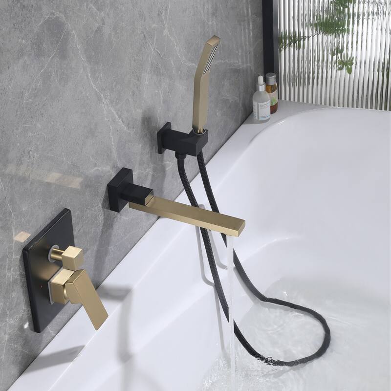Modland Wall-Mounted Bathtub Filler Set with Hand Shower, 1.8 GPM Solid Brass Faucet, 59" Hose, CEC Certified