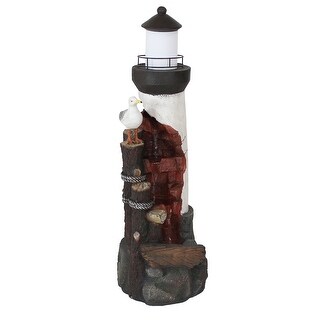 Gull's Cove Outdoor Lighthouse Water Fountain with LED Light - 36-Inch