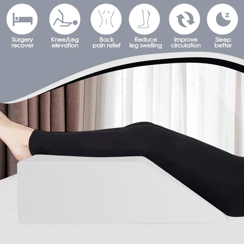 Leg Pillow - Full Foam Top, Leg Rest Elevating Foam Wedge- Relieves and Recovers Foot and Ankle Injury, Leg Pain, White