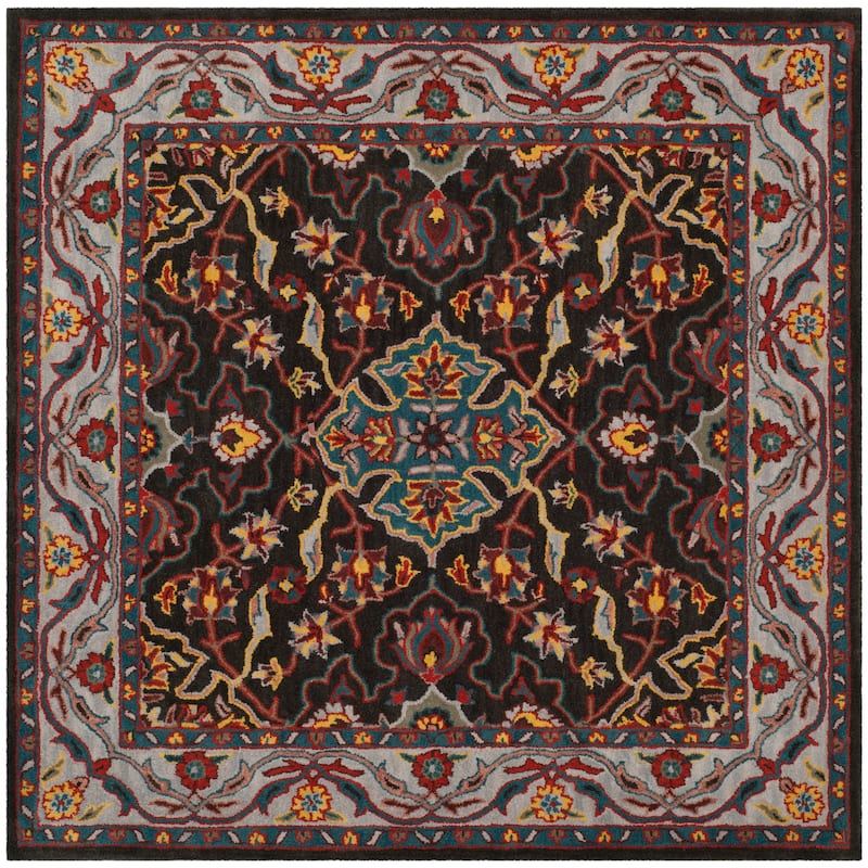 SAFAVIEH Handmade Heritage Blocks Traditional Oriental Wool Rug - 6' Square - Charcoal/Ivory
