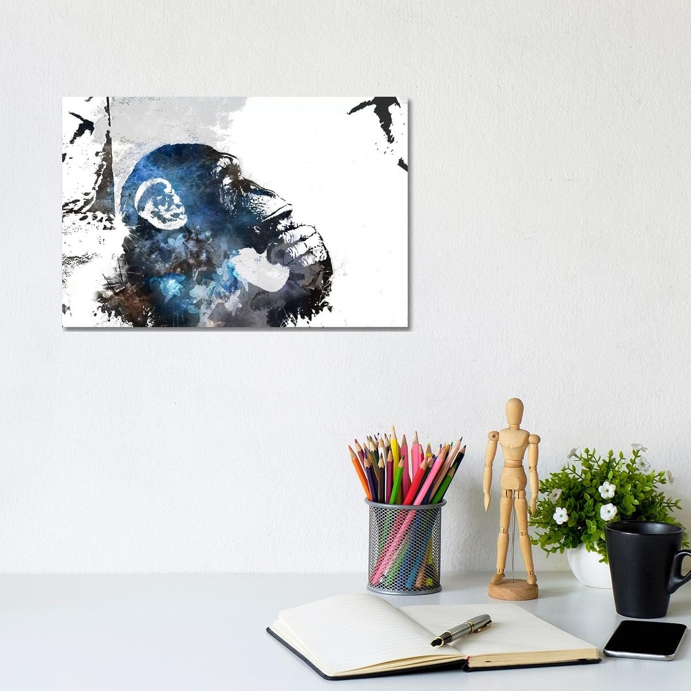 iCanvas "The Thinker Monkey Watercolor Silhouette" by Unknown Artist Canvas Print
