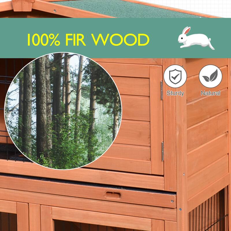 PawHut 40" Multi-Level Wooden Playpen Outdoor Rabbit Small Animal Pet Cage with Enclosed Run, Great for Ferrets & Guinea Pigs