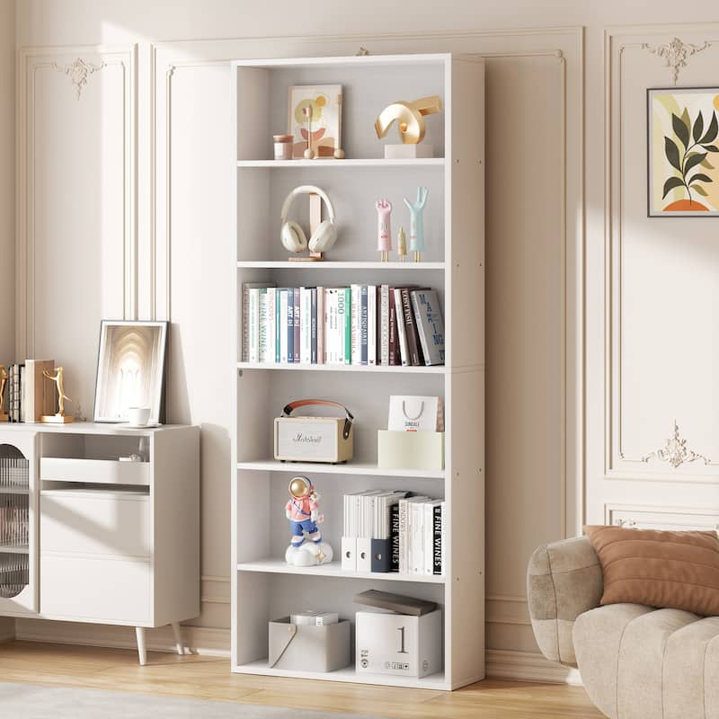 Futzca 6-Tier Open Bookcase, Display Storage Bookshelf - White