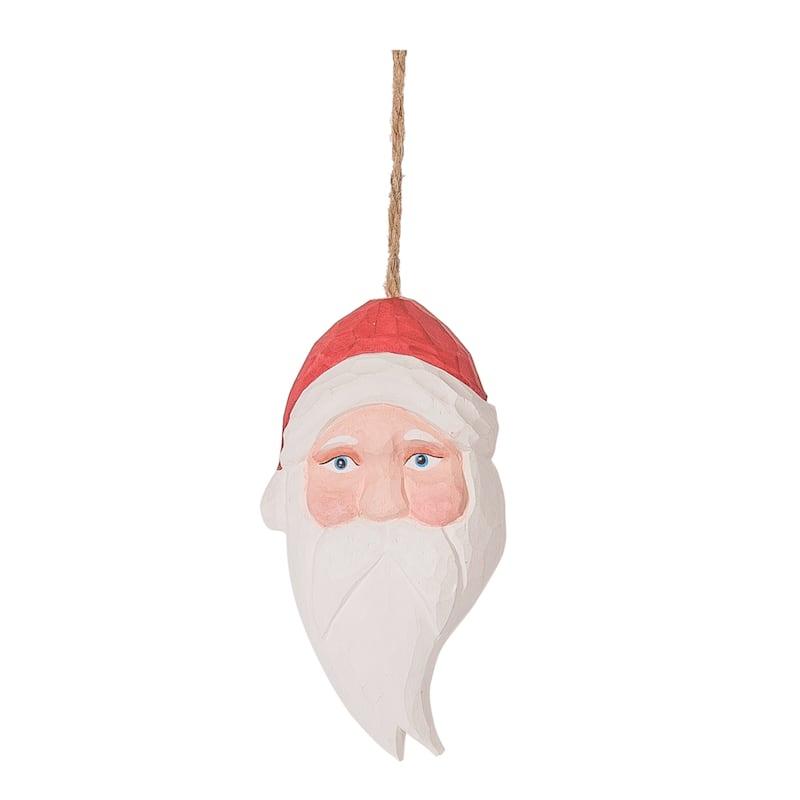 Carved Wood Santa Face, Set of 3 - Set of 3
