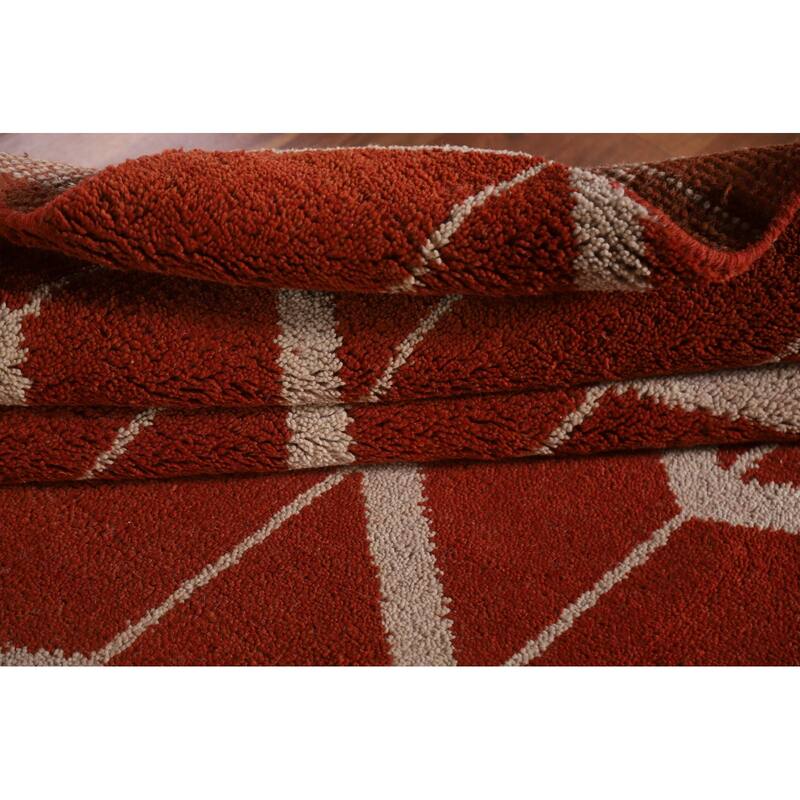 Hand Knotted Oriental 100% Wool Carpet Modern All-Over Red Gabbeh Area Rug - 7' 10'' X 5' 2''