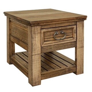 Maze 26 Inch Chairside Table Single Drawer Solid Pine Wood Light Brown ...