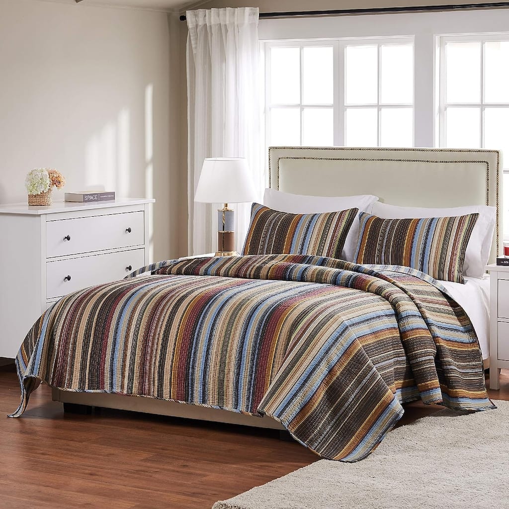 Greenland Home Fashions Durango 100% Cotton Reversible Stripes Quilt Set