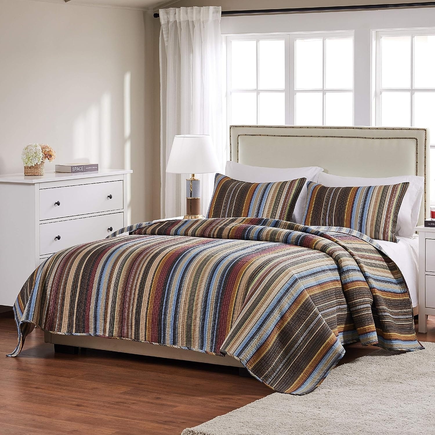 Greenland Home Fashions Durango 100% Cotton Reversible Stripes Quilt Set