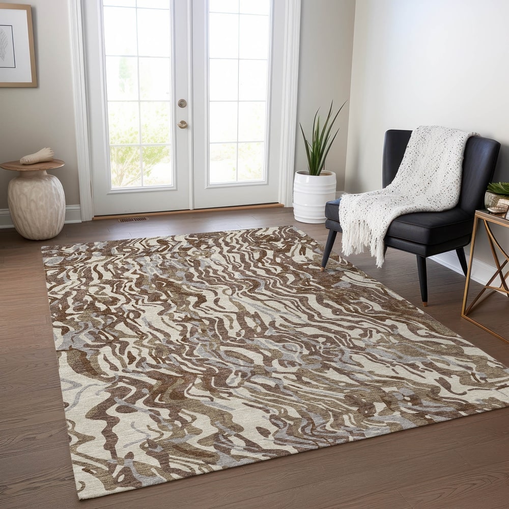 Machine Washable Indoor/ Outdoor Abstract Flow Chantille Rug