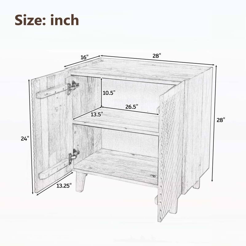 Wood Accent Cabinet with Adjustable Storage,Featuring Fluted Design and Space - Saving Function
