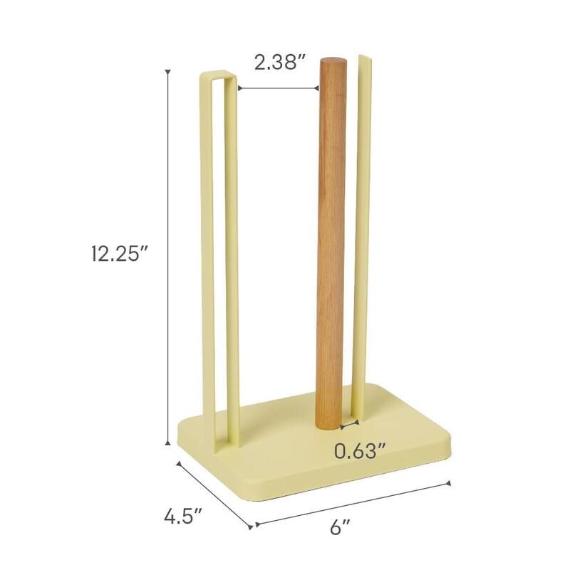 Yamazaki Home Paper Towel Holder, Steel and Wood - L 4.53 x W 6.1 x H 12.2 inches