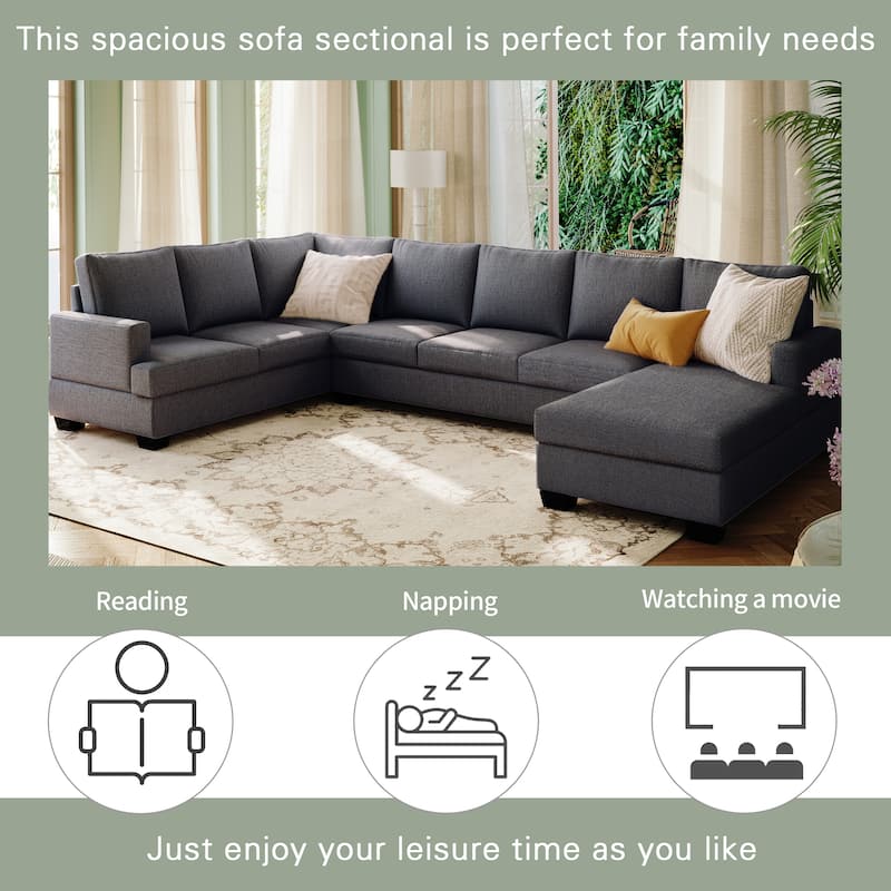 Modern Large 6-Seater Upholstered U-Shape Sectional Sofa, Extra Wide ...