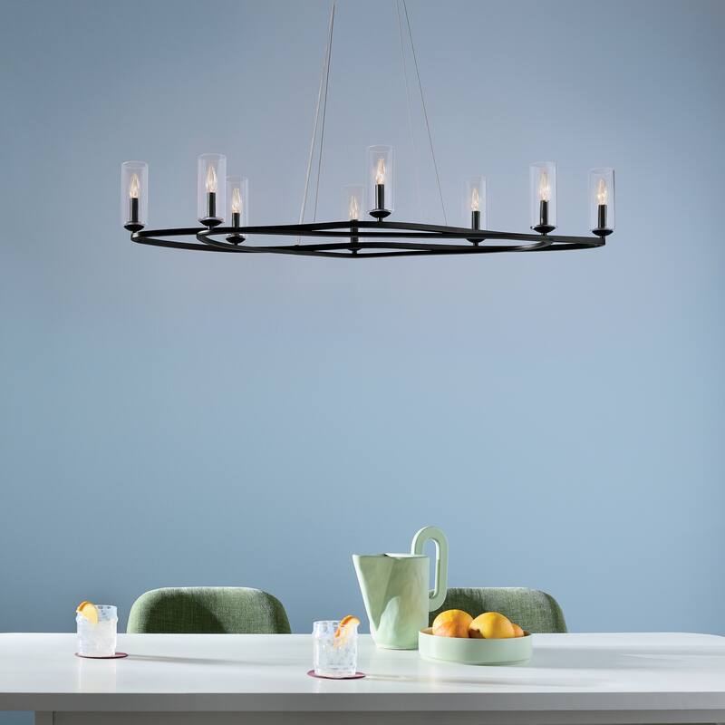 Harpin 52.5 Inch 8 Light Linear Chandelier with Clear Glass in Black