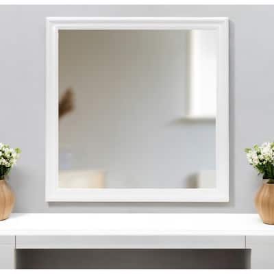 HomeRoots 38" White Square Wood Framed Accent Mirror - 38.19' X '38.19' X '1