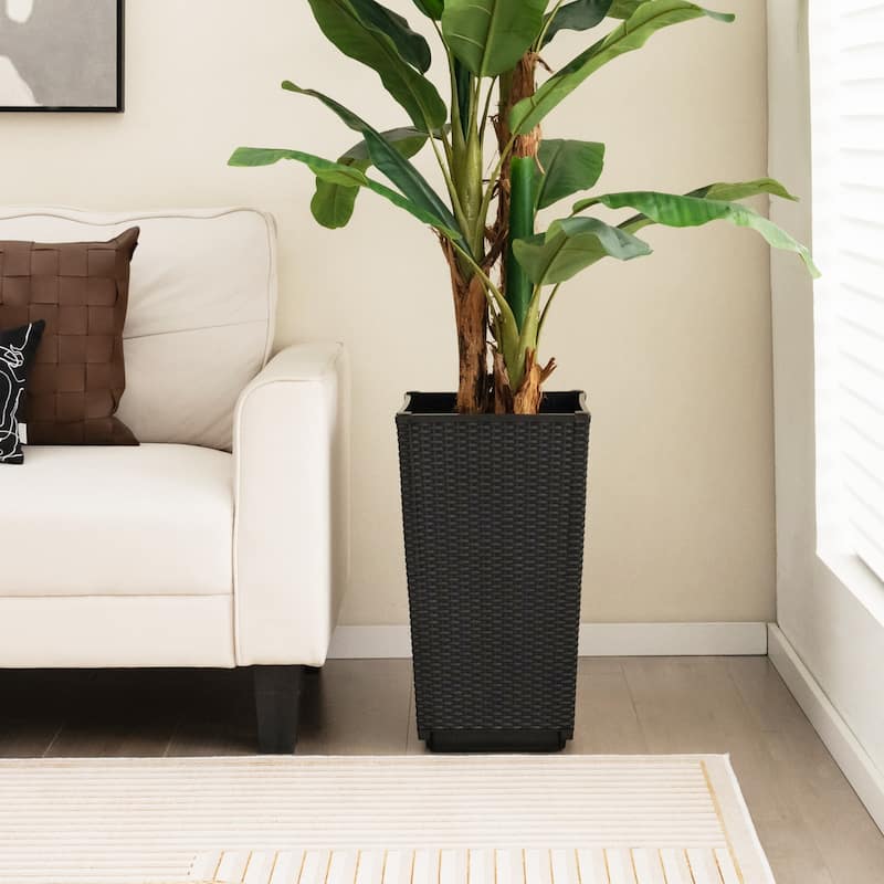 Costway 2PCS Outdoor Wicker Flower Pot 22.5''Tall Planters with - See Details