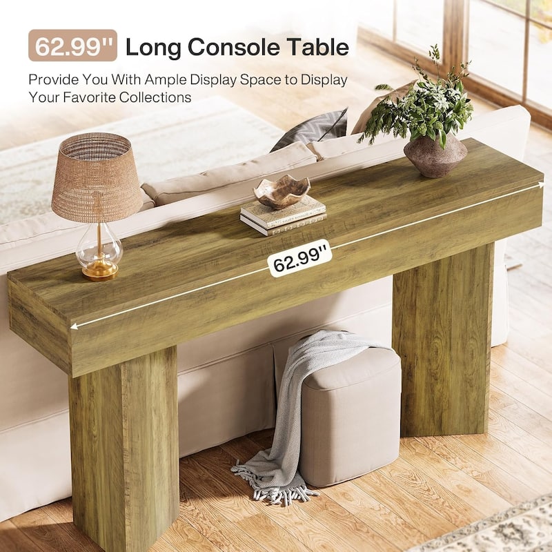 63 Inches Farmhouse Console Table, Narrow Long Sofa Table Behind Couch